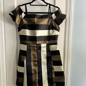 Ark & Co Black and Gold Pleated Sheath Dress